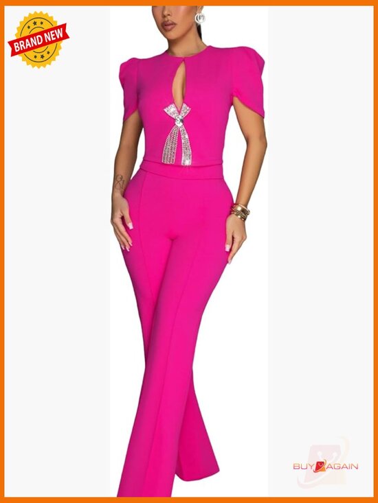 Pants - Elegant Jumpsuit with Wide Leg Pants Formal Party Wear